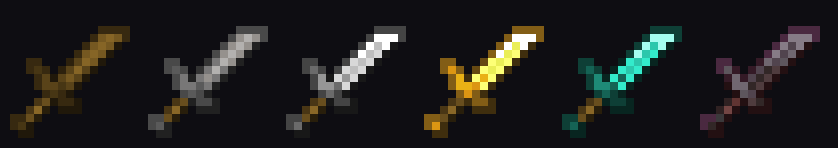 Alle zes zwaard textures naast elkaar